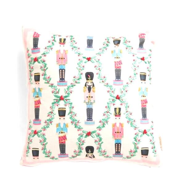 Lillian August Embroidered NUTCRACKER Pillow18x18 Pinkmas Holiday Decor NEW - Picture 1 of 12